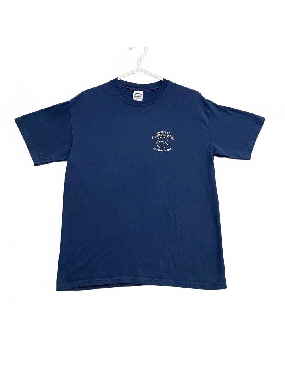 Navy Blue Society of Saint Vincent de Paul Logo T-Shirt Gildan Tag M Size Medium